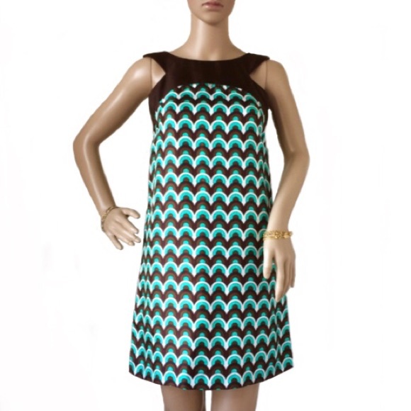 Milly of New York Vintage Silk Geometric Retro Shift Dress Grecian Collar Size 0 - Picture 11 of 11